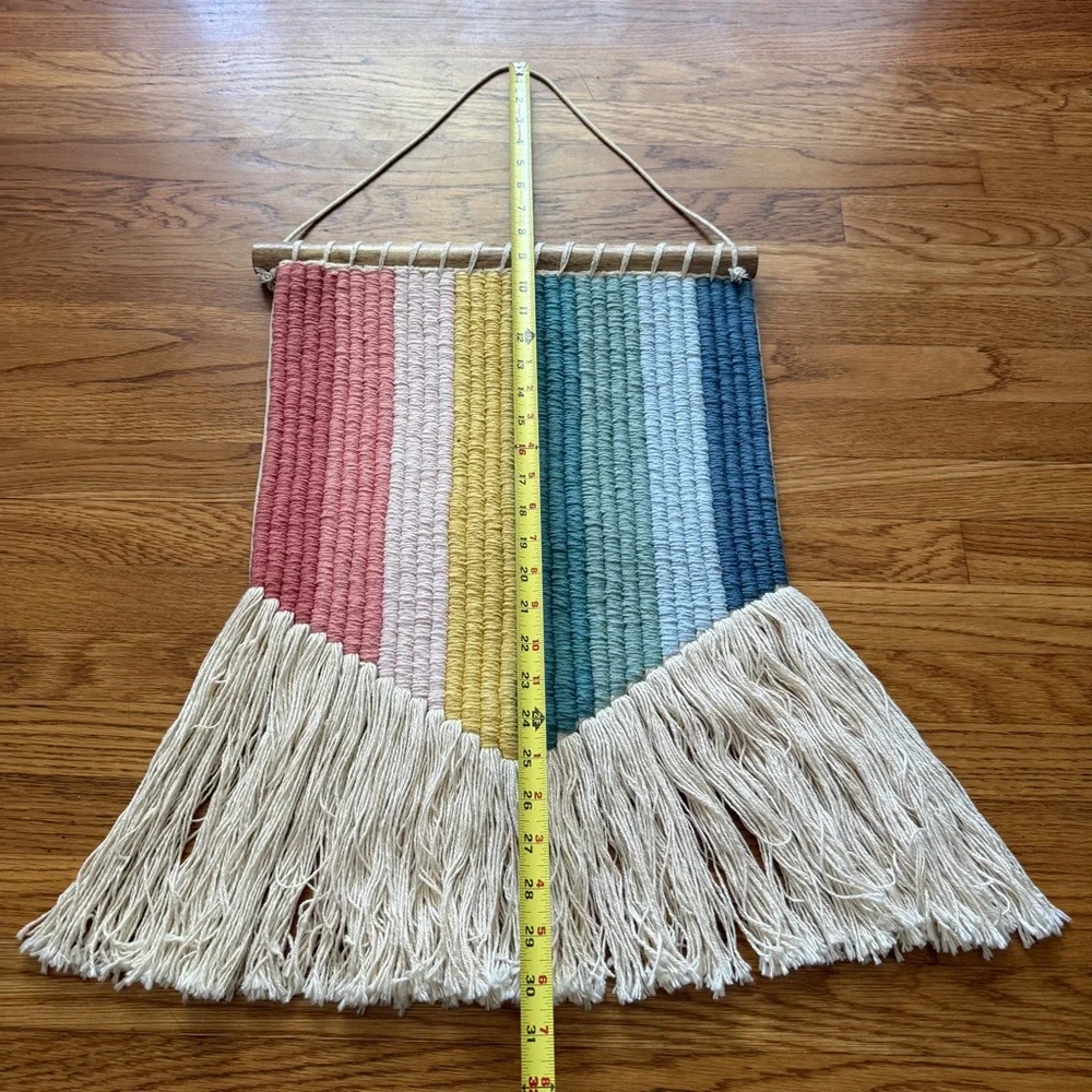 Crate and barrel rainbow macrame boho wall hanging